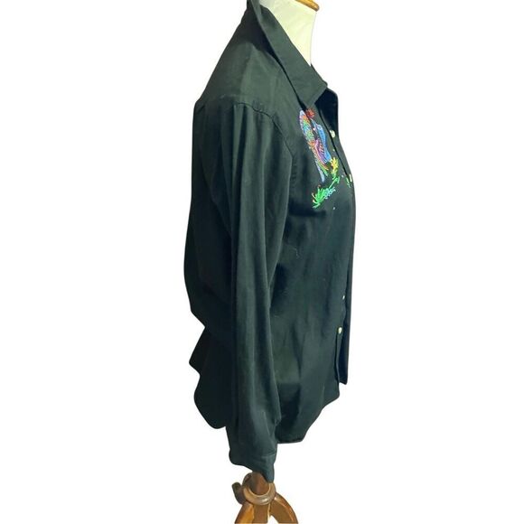 Quacker Factory Vintage 90’s Black Long Sleeve Button Down Shirt Embroidered Roo - Picture 5 of 16